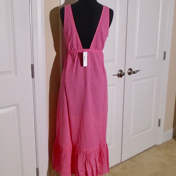 J CREW Deep V-Neck Midi Dress in Crinkle Cotton S - Picture 6 of 8